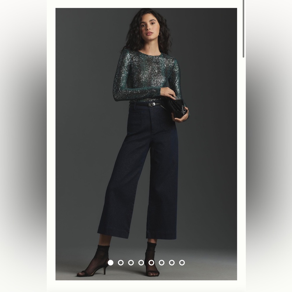 The Colette Sparkle Denim Cropped Wide-Leg Jeans by Maeve Size 28